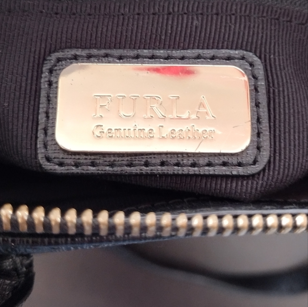 Furla Linda Medium Leather Black And Gold Satchel Bag - Picture 12 of 14